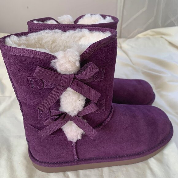 Koolaburra by UGG Koola Purple Suede Fur Line Sheepskin Cozy Winter Boots NWOT - Picture 1 of 6